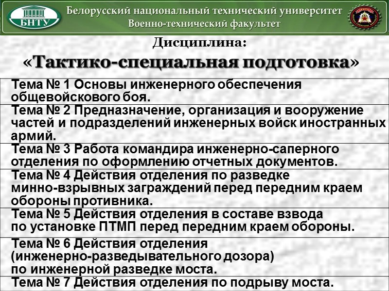 Дисциплина:  «Тактико-специальная подготовка»